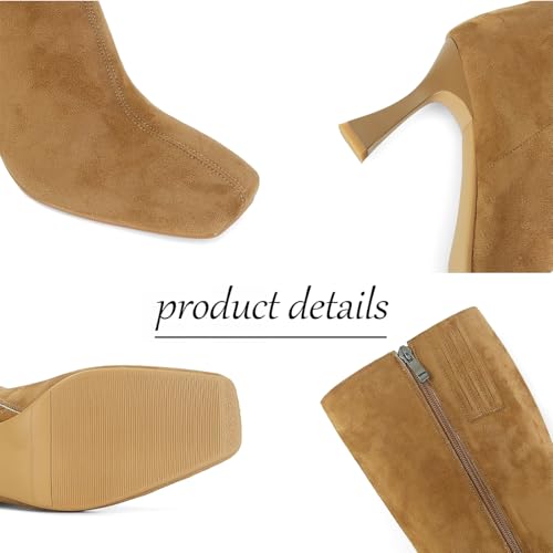 Image of Dsevht Black Leather Knee High Boots for Women Stiletto Kitten Heeled Sexy Boots Square Toe and Side Zipper Design Fashion Dress Boots