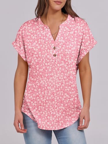 Image of ANRABESS Womens Short Sleeve Henley Tops V Neck Dressy Casual Blouses Summer Trendy Tee Shirts 2026 Vacation Fashion Clothes