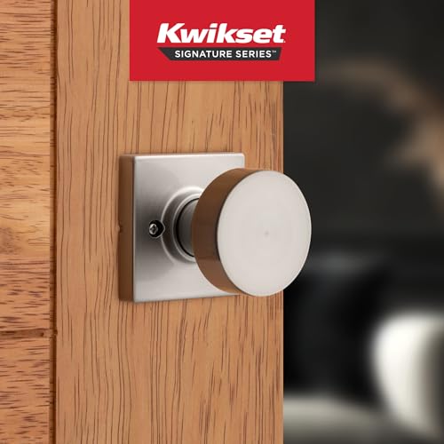 Image of Kwikset Pismo Dummy Door Knob, Single Sided Handle for Closets, French Double Doors, and Pantry, Satin Nickel Non-Turning Interior Push /Pull Door Knob, with Microban Protection, Square Rose