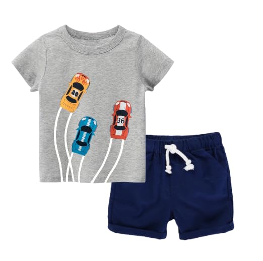 Image of Toddler Boy Clothes Cartoon Cotton Summer Short Sleeve T-Shirt and Shorts Kids Outfit Set 2-7 Year