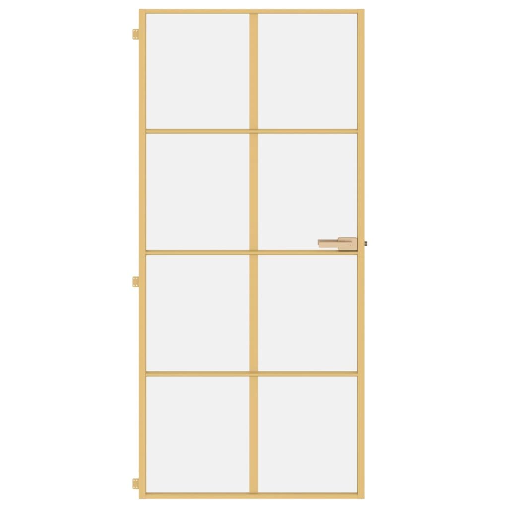 Drzwi wewnętrzne smukłe złote 93x201,5 cm szkło hartowane i aluminium materiały budowlane drzwi do domu