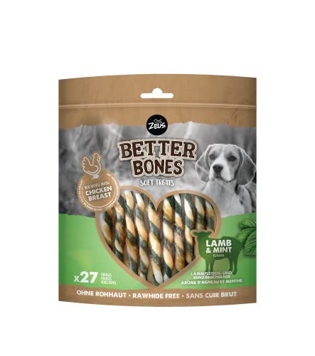 BetterBones – weicher Kausnack für Hunde, ohne Rohhaut, umwickelte Twists mit Lamm und Minze, 12,5cm, 27er Pack 1