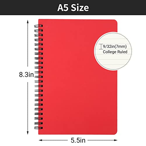 Eusoar Spiral Lined Notebook, A5 3Packs 5.5"X8.3" 120 Pages Lined Travel Writing Journal, Memo Notepad Sketchbook, Students College Office Business Subject Diary Ruled Spiral Book Journal-Red Cover #TOP1