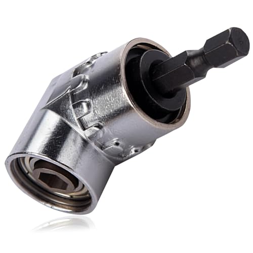 105 Right Angle Drill Attachment 1/4 inch Hex Shank Bit Holder Adapter Right Angle Driver Extension Power Screwdriver Drill for Drilling Narrow Spaces Silvery