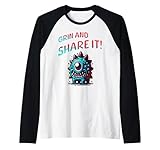 Sonríe Y Compártelo Monstruo Ciclope Divertido Dibujo Camiseta Manga Raglan