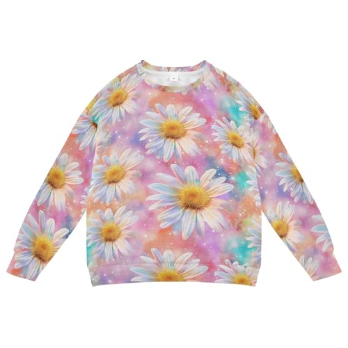 JUNZAN Glitter Daisies Flowers on Rainbows Pink Big Boys Hoodie Sweatshirt Fleece Fall Tops Shirts Sports 4T