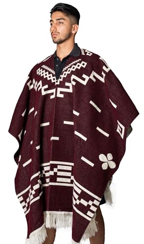 Handmade Alpaca Wool Poncho for Men, Western Andean Design, Thick, Soft and Warm, Artisan Made in Ecuador4