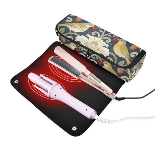 Bolsa de viaje y tapete resistente al calor para herramientas de cabello con cierre portátil organizador para planchas y rizadores William Morris Rojo miniatura 2