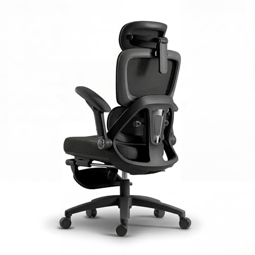 USOR Ergonomic Office Chair with 4D Adjustable Armrests & Dynamic Lumbar Support High Back Mesh Computer Desk Chair for Gaming and Work Adjustable Headrest Tilt Function and Retractable Footres tBlack