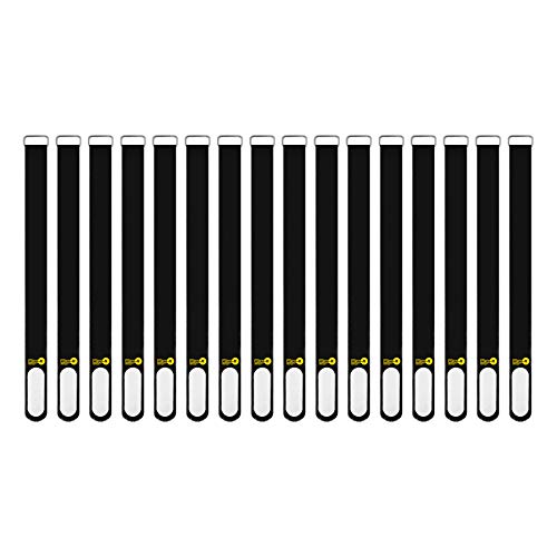 Wrap-It Storage Cinch-Straps, 12-in (16-Pack) Black - Hook and Loop Strap with Write on Label for Easy Cord Identification and Cable Management