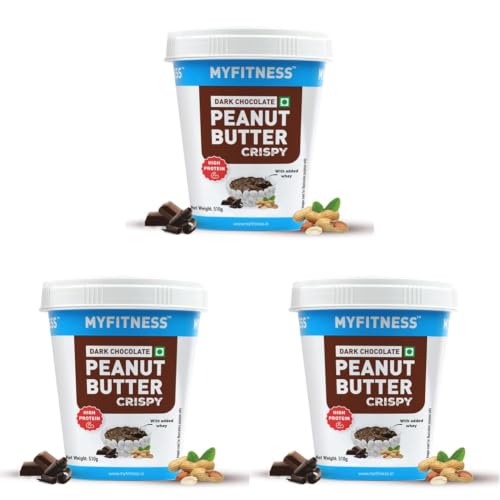 Image of MYFITNESS Peanut Butter High Protein Dark Chocolate Spread Crispy 510g | Added Whey Protein | 31g Protein for Muscle Building | 8g Fiber | Pre & Post-Workout Snacks | Cholesterol Free | Zero Trans Fat
