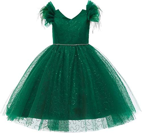 Weileenice Emerald Green Flower Big Girl Wedding Dress 8-9 Prom Junior Birthday Party Bridesmaid Evening Special Occasion Princess Dresses Toddler Sequin Tulle Ball Gown Holiday School Dance Concert
