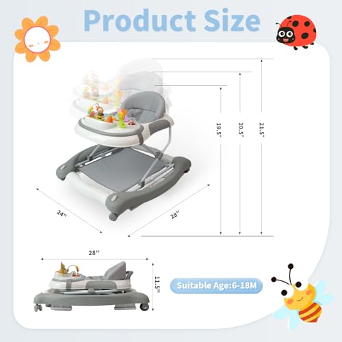 5 in 1 Baby Walker, Music and Lights Walker for Baby Boy Girls 6-12 Months, Foldable Baby Walkers with Wheels and Bouncer Combo Portable, Toddler Infant Walker with Adjustable Height - Image 3