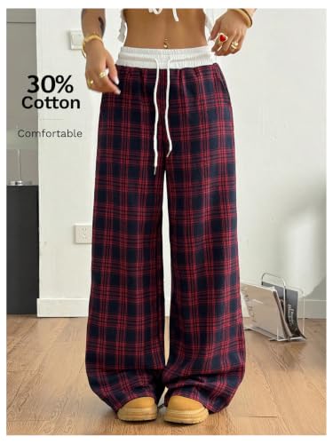 Image of SOLY HUX Women's Plaid Checkered Pants Flannel Pajama Pants with Pockets