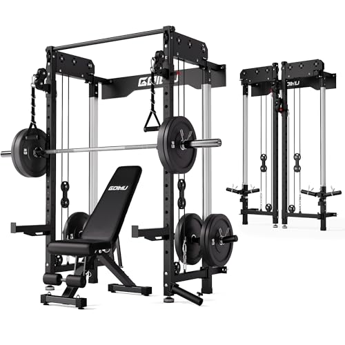 Image of WM3-V4 Folding Squat Rack, Wall Mounted Power Rack with Dual Independent Pulley System, Functional Trainer with 5 Adjustable Function Modes for Space Saving