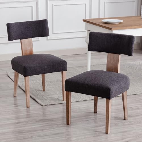 chairus Lot de 2 Chaises de Salle à Manger en Lin Chaise Rembourrées pour Cuisine Salon sans Accoudoirs Chaise d’Appoint de Pieds en Bois (Gris Foncé)