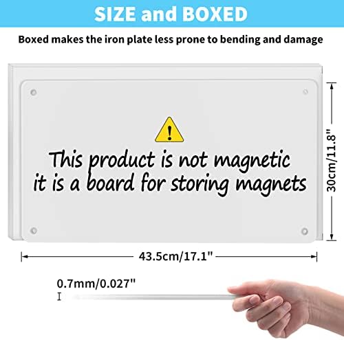 43.5 x 30 cm White Metal Magnetic Board for Wall - Magnet Notice Board to Display Magnetic Letters Numbers Animal, Poetry, Spice Jars, Notes, Photos, Suitable for Cubicle, Cabinet