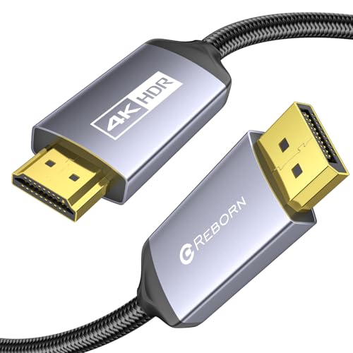 Image of Reborn DisplayPort to HDMI Cable 10FT - 4K@60Hz/ 2K@120Hz, Unidirectional Display Port 1.2 Source to HDMI 1.4 Screen, DP to HDMI Cord Compatible for Computer, NVIDIA, AMD, Dell, Lenovo, Monitor