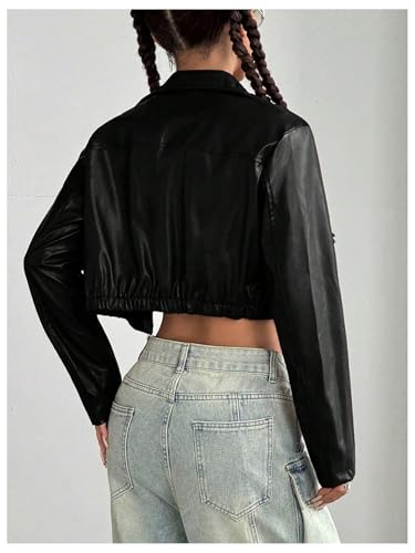 Verdusa Women's Motorcycle Zip Up Leather Jacket Streetwear Lightweight Long Sleeve Cropped Outerwear2
