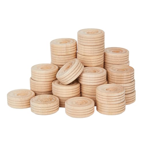 DICOSMETIC 30 Piezas de Ruedas de Madera Juguetes pequeñas Ruedas de Madera Planas Redondas Ruedas de Madera sin Pintar para Bricolaje Manualidades