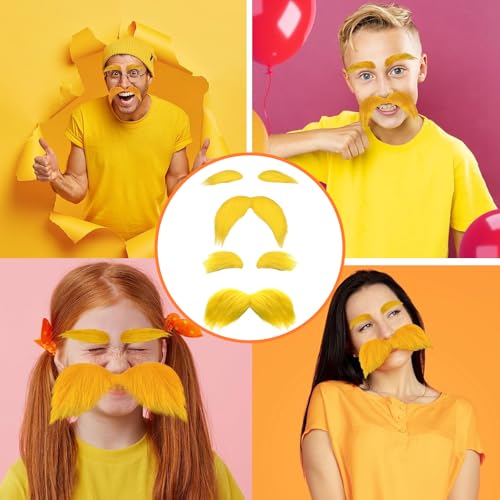 VARKAGE 2 Satz Schnurrbart Zum Ankleben, Augenbrauen, Schnauzer Zum Ankleben, Bart Zum Ankleben, Lustige 80Er Jahre Schwarze Schnurrbart, für Halloween Weihnachtsfeier Geburtstag