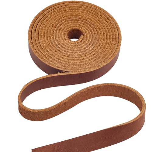 GORGECRAFT 2m Genuine Flat Leather Cord 12.5mm Wide Crazy Horse Leather Strips 1.8mm Thick Full Grain Cowhide Leather Strap Tanned Cattle Hide String for Belts Jewelry Making DIY Crafts Saddle Brown