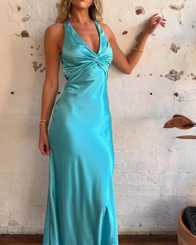 Halter Prom Dresses Long Silk Satin Bridesmaid Dress Bowknot Mermaid Formal Evening Gowns for Women Wedding Guest2