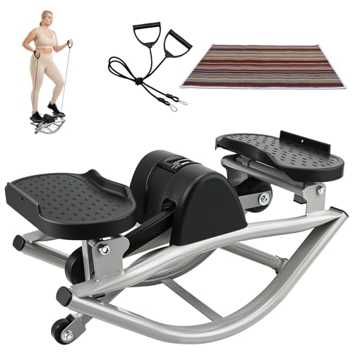 Image of Rock Stepper for Home Workout, Side-to-Side Stepper Machine with Resistance Bands & Digital Display, Low-Impact Lateral Stepper for Full Body Exercise, Compact Quiet Cardio Equipment for Apartment /Gym