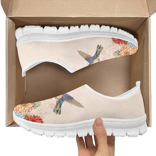Image of Hummingbird Floral Print Lightweight Walking Shoes for Women Mesh Casual Sneakers Size 5-10.5