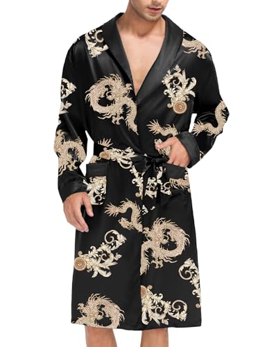 SWOMOG Men's Satin Robe with Shorts Set Silky Kimono Bathrobe Lightweight Soft Sleepwear2