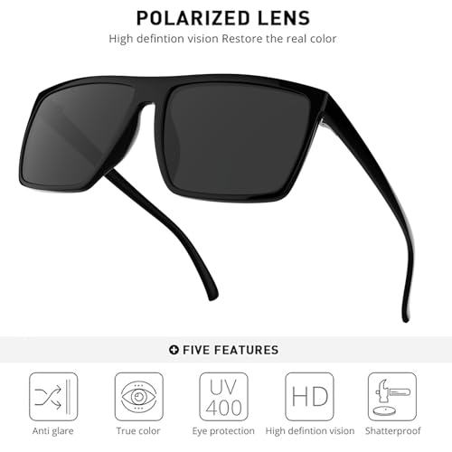 MAXJULI Polarized Sunglasses for Men Lightweight TR90 UV400 Protection Square Sun Glasses Black/Grey 81424