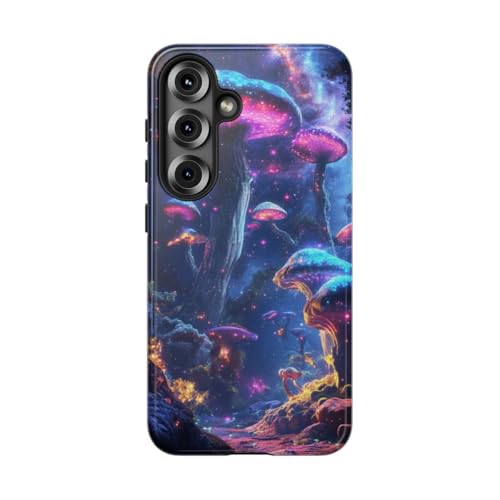 Coque Samsung S25 champignons bioluminescents - Cadeau original bleu cosmique