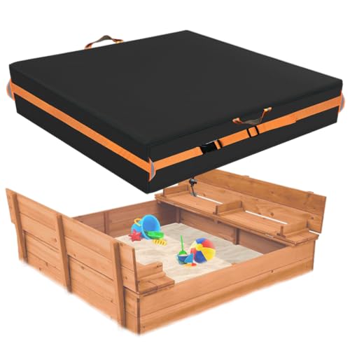 Image of Sandbox Cover, Outdoor Large Sandbox Cover for Preschoolers, Waterproof Square SandBoxs Covers for Sand Protection, Featuring Handles, Strap with Buckle, Bottom Drawstring（Black，66 inch Lx66 inch Wx8 inch H