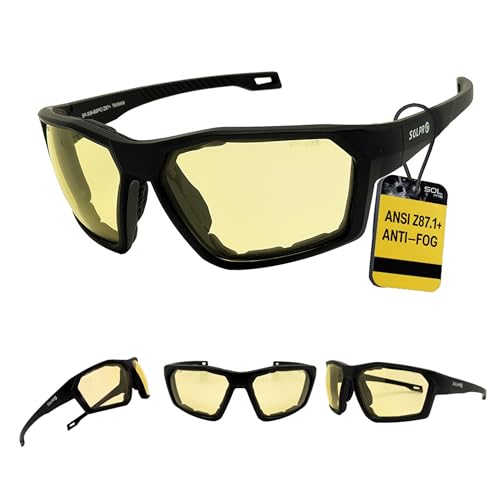 SOL PRO Anti-Fog Motorcycle Riding Glasses, ANSI Safety Eye Protection, Night...