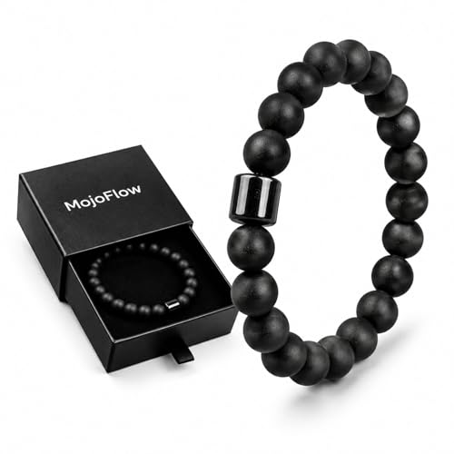 MojoFlow Hematite Bracelet for Men Reignite Masculine Energy with Natural Hematite Stone Beads Stretch Healing Crystal Bracelet for Focus Balance & Confidence Stylish Jewelry for Him