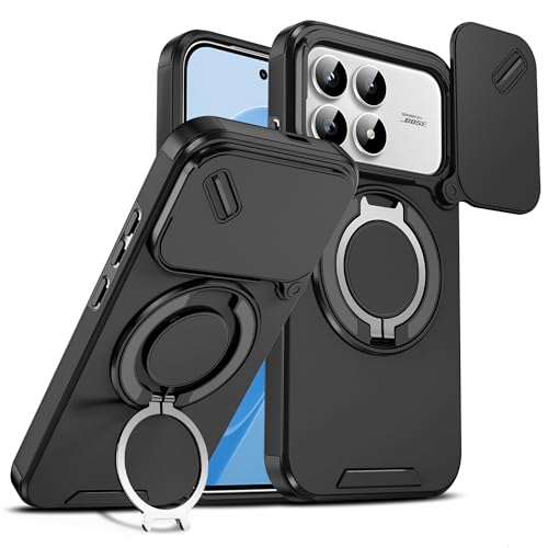 MTRIEBA Compatible with Xiaomi Redmi K90 Phone Case [with 1* Screen Protector][Shockproof Protection, Stand, Slide Camera Cover] Black
