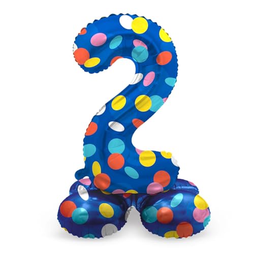 Folat 63972 Palloncino Di Alluminio Numero Con Base Figura 2 Colorful Dots Multicolore 72 Cm - Decorazione Palloncino Per Compleanno, Anniversario, No