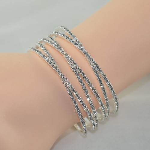 Rrdaily Layered Cubic Zirconia Cuff Bracelet for Women Teen Girls Fashion Charm 14k Gold Silver Bangle Chunky Rhinestone Prom Party Jewelry Gifts2