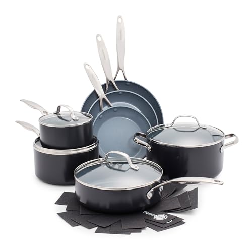 GreenPan Valencia Pro Ceramic Nonstick 11 Piece Cookware Set, Hard Anodized PFAS-Free Pots & Pans, Induction Ready, Compatible on All Cooktops, Dishwasher Safe, Oven Safe to 600F, Gray by GreenPan - Used condition - US$363.99