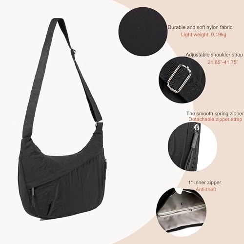 Nylon Crescent Crossbody Bag for Women Shoulder Tote Handbag Casual Sling Bag for Outdoor Travel 6