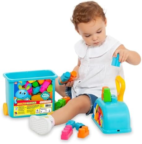 BABY LAND CARRINHO DE PUXAR COM 20 BLOCOS AZUL
