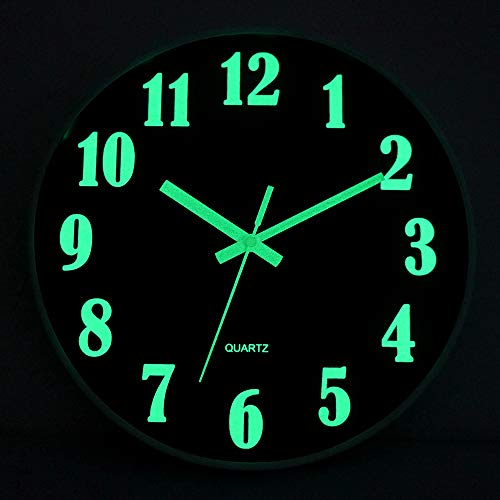 Jofomp Modern Night Light Wall Clock, 12" Silent Non-Ticking Quartz Wall Clocks, Large Luminous Function Numbers And Hands, Battery Operated Wall Clock For Office, Kitchen, Living Room（Blue） #TOP1