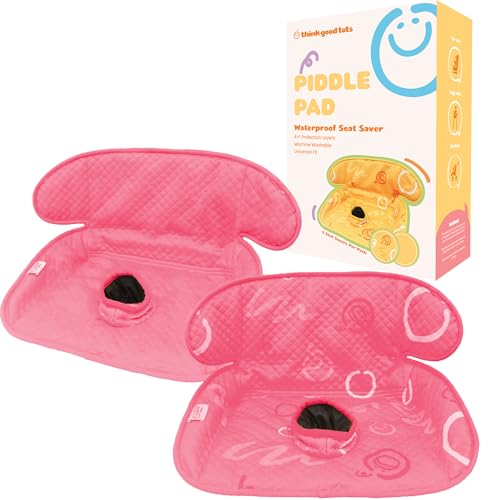 Image of THINK GOOD TOTS Pink Piddle Pad: Waterproof Car Seat Protector for Potty Training Toddlers, Babies - Anti-Slip Backing, Machine Washable, Universal Fit, Stroller (2 Pack)