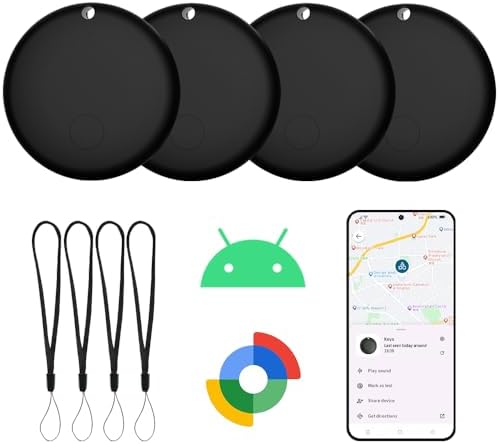 Bluetooth-трекер для Android-пристроїв, 4 шт., локатори предметів працюють із застосунком Google Find My (лише для Android), трекер для ключів, багажу, рюкзака, гаманця, автомобіля, домашніх тварин (чорний)
