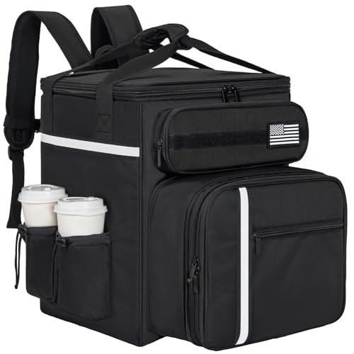 OUUTMEE Food Delivery Backpack, Insulated Delivery Bags with 4 Cup Holder Extra Large Hot/Cold Pizza Bags with Reflective Strip for Bike Delivery Uber Eat, Camping & Beach