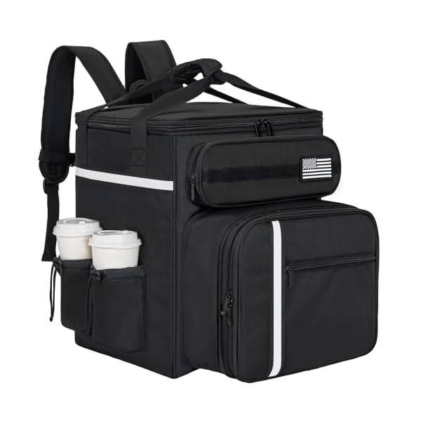 Food Delivery Backpack, Insulated Delivery Bags with 4 Cup Holder Extra Large Hot/Cold Pizza Bags with Reflective Strip for Bike Delivery Uber Eat, Camping & Beach