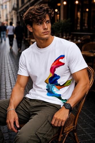 Image of INKKR Regular Fit Half Sleeves Round Neck Typographic Printed Cotton T-Shirt