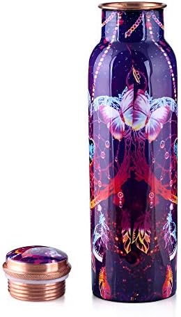 PRURA Copper Water Bottle A Leak Proof Ayurvedic Pure Copper Vessel (900ml/30oz, Design 6)