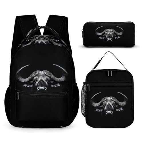 Cape Buffalo Cute Backpacks Set Lightweight Lunch Bag Aesthetic Pencil Cases for Travel Work