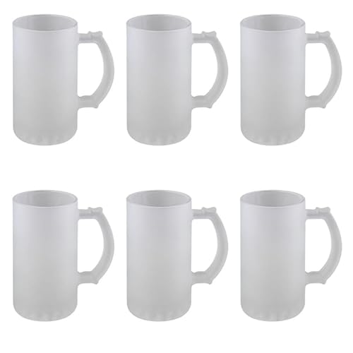 PRINTCOPY Jarras de Cerveza de Cristal Esmerilado, 500 ml, Pack no de 6 unidades, Blancas